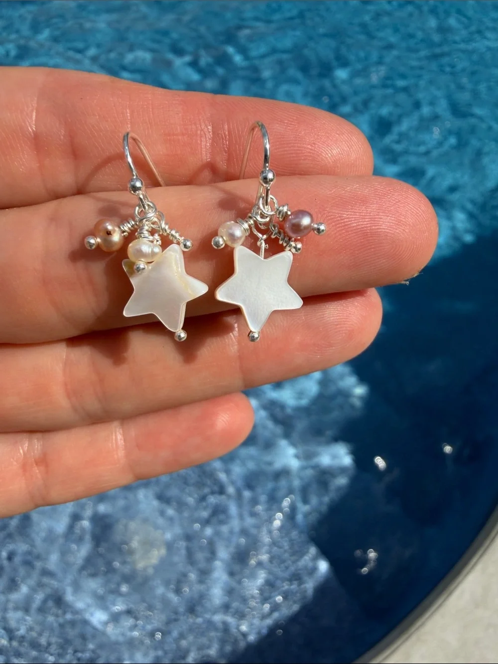 White Mother-of-Pearl Star Drop sliver Earrings